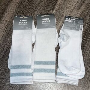 NWT White Knee Socks with Silver Stripes from Party City